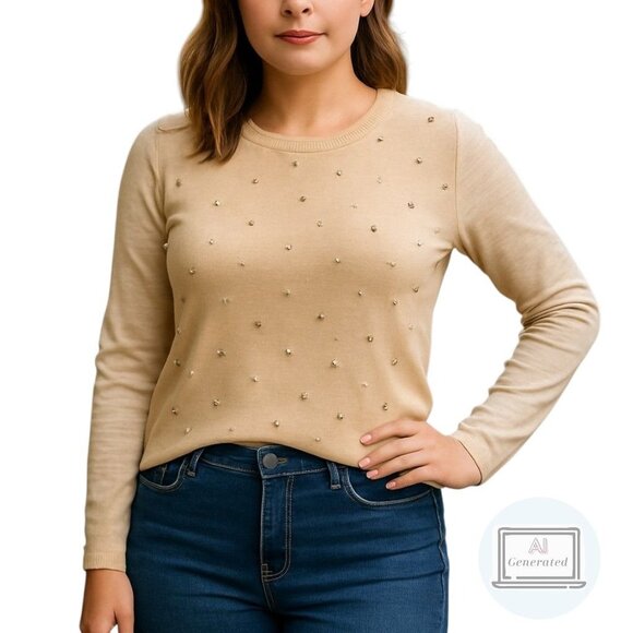 Ann Taylor LOFT Womens Wool Blend Sweater Gem Pearl Embellished Size M - Picture 1 of 12